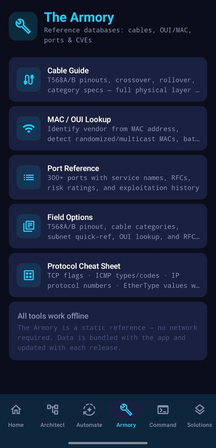 The Armory — reference database, v1.0